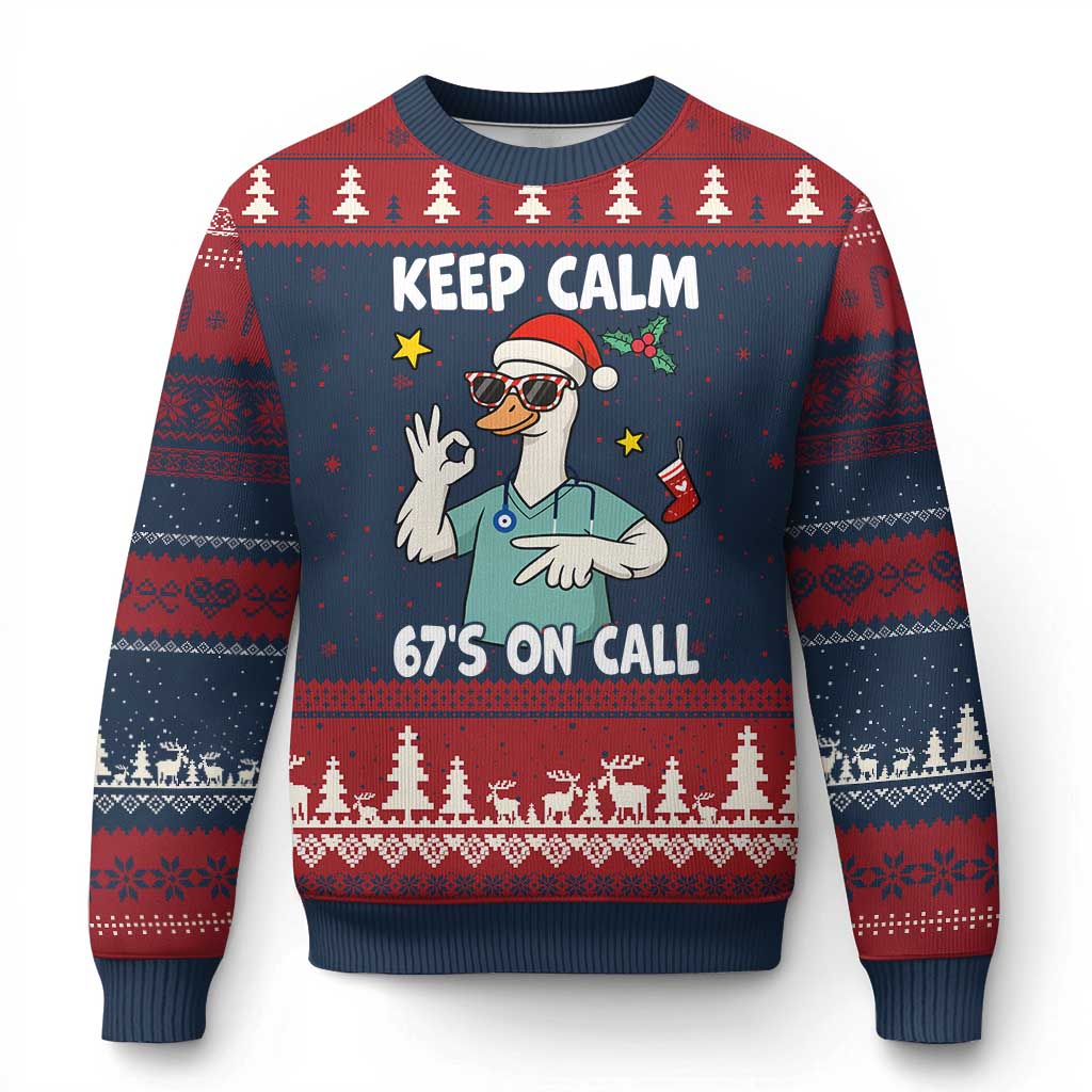67 Six Seven Goose Nurse Xmas Meme Ugly Christmas Sweater TS14 Navy Red Print Your Wear