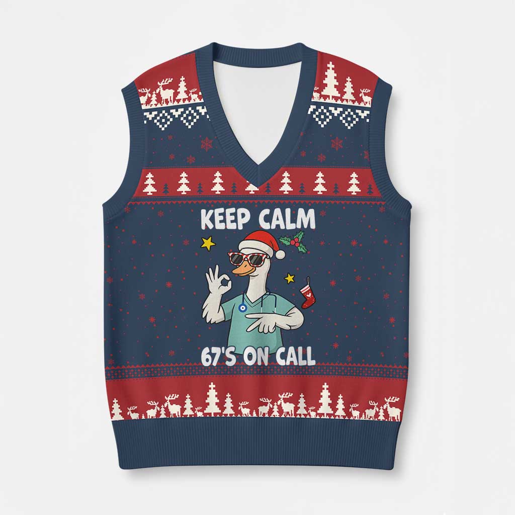 67 Six Seven Goose Nurse Xmas Meme V-Neck Knit Sweater Vest TS14 Navy Red Print Your Wear