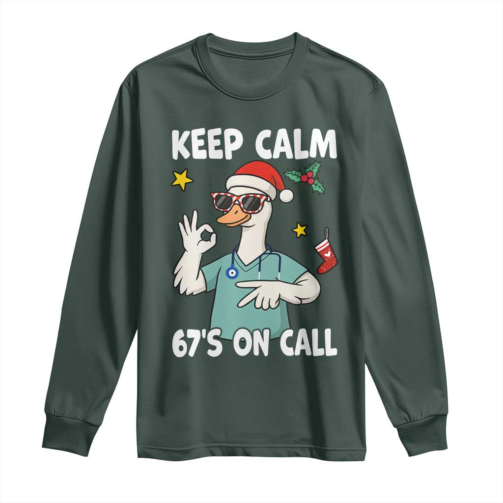 67 Six Seven Goose Nurse Christmas Meme Long Sleeve Shirt TS14 Dark Forest Green Print Your Wear