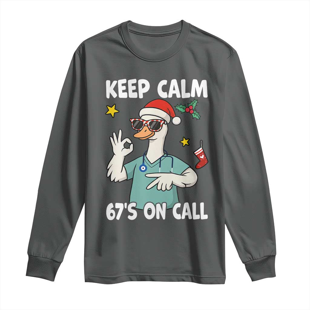 67 Six Seven Goose Nurse Christmas Meme Long Sleeve Shirt TS14 Dark Heather Print Your Wear