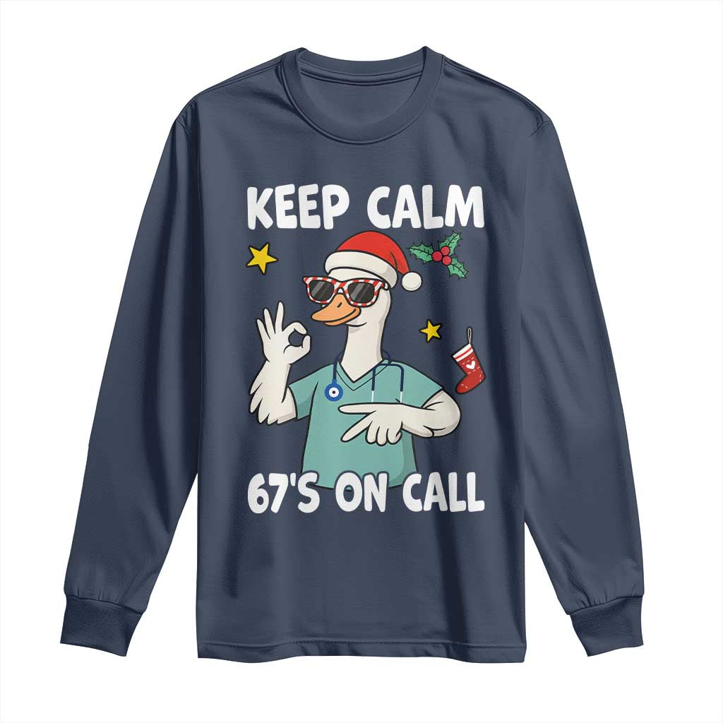67 Six Seven Goose Nurse Christmas Meme Long Sleeve Shirt TS14 Navy Print Your Wear