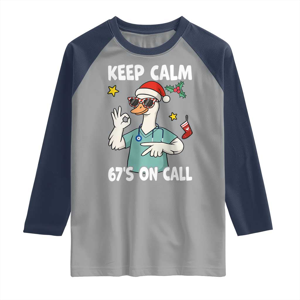 67 Six Seven Goose Nurse Christmas Meme Raglan Shirt TS14 Sport Gray Navy Print Your Wear