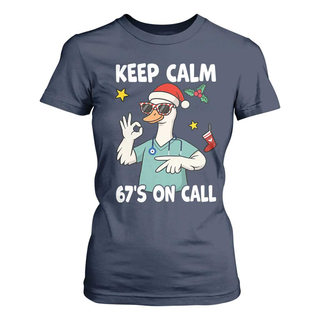 67 Six Seven Goose Nurse Christmas Meme T Shirt For Women TS14 Navy Print Your Wear