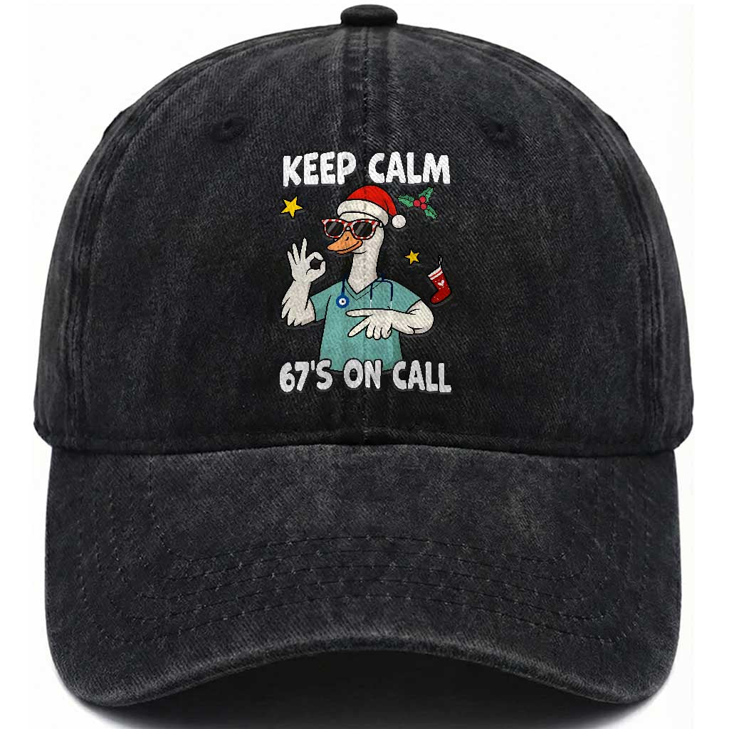67 Six Seven Goose Nurse Christmas Meme Washed Cotton Baseball Cap TS14 Washed Cap Universal Fit Black Print Your Wear