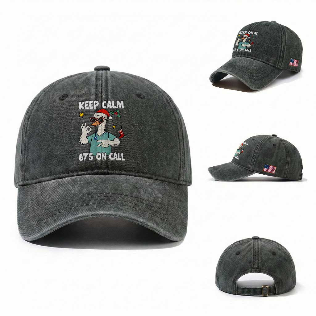 67 Six Seven Goose Nurse Christmas Meme Washed Cotton Baseball Cap TS14 Washed Cap Universal Fit Dark Green Print Your Wear