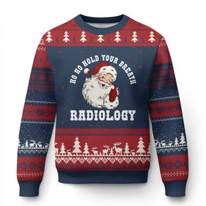 Funny Santa Xmas Ugly Christmas Sweater Ho Ho Hold Your Breath Radiolocy Dept TS14 Navy Red Print Your Wear