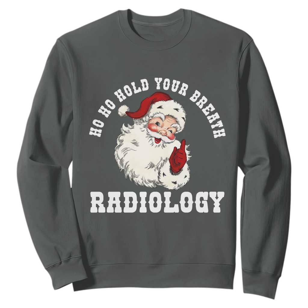 Funny Santa Christmas Sweatshirt Ho Ho Hold Your Breath Radiolocy Dept TS14 Dark Heather Print Your Wear