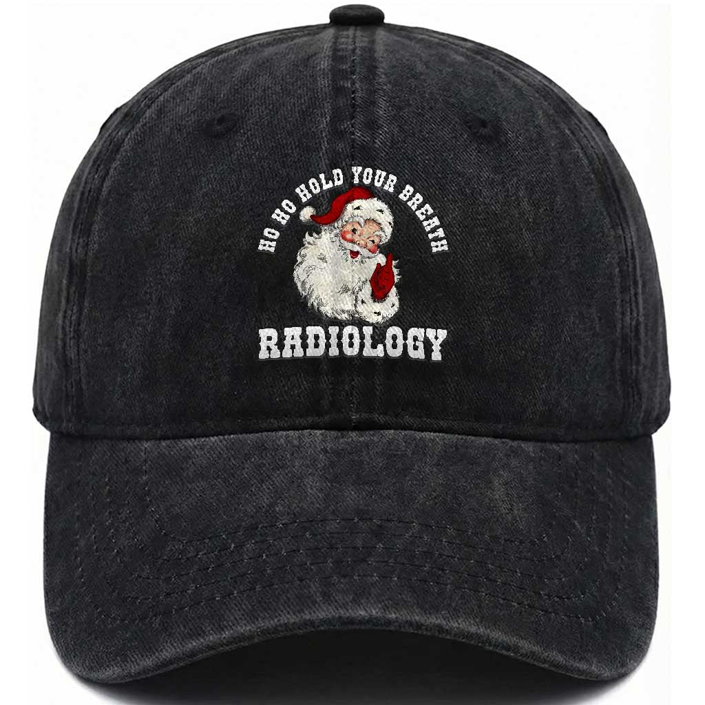 Funny Santa Christmas Washed Cotton Baseball Cap Ho Ho Hold Your Breath Radiolocy Dept TS14 Washed Cap Universal Fit Black Print Your Wear