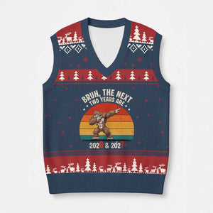 67 New Year V-Neck Knit Sweater Vest Funny Six Seven Bruh Bigfoot Meme TS14 Navy Red Print Your Wear