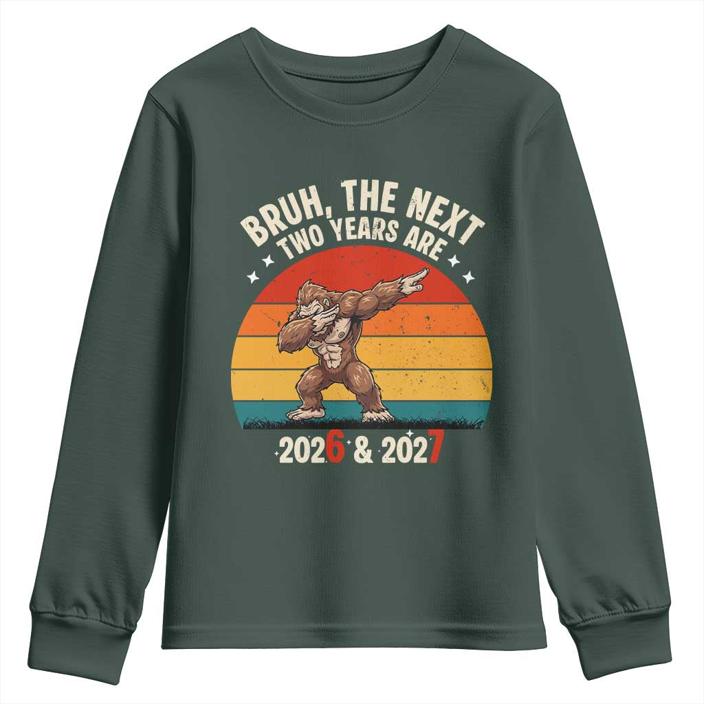 67 New Year Youth Sweatshirt Funny Six Seven Bruh Bigfoot Meme TS14 Dark Forest Green Print Your Wear