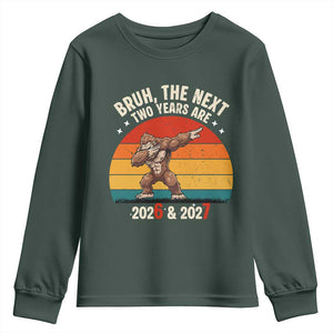 67 New Year Youth Sweatshirt Funny Six Seven Bruh Bigfoot Meme TS14 Dark Forest Green Print Your Wear
