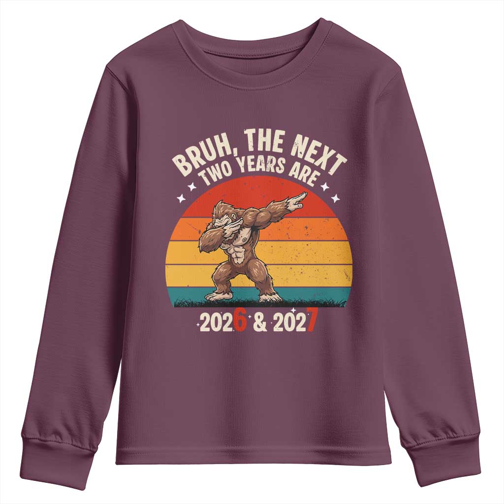 67 New Year Youth Sweatshirt Funny Six Seven Bruh Bigfoot Meme TS14 Maroon Print Your Wear