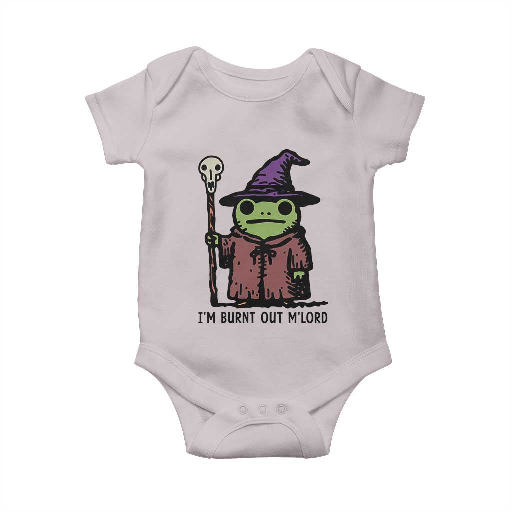 I Am Burnt Out M'lord Baby Onesie Funny Wizard Frog Meme TS14 Ice Gray Print Your Wear