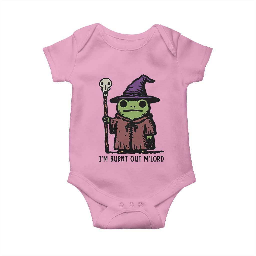 I Am Burnt Out M'lord Baby Onesie Funny Wizard Frog Meme TS14 Light Pink Print Your Wear