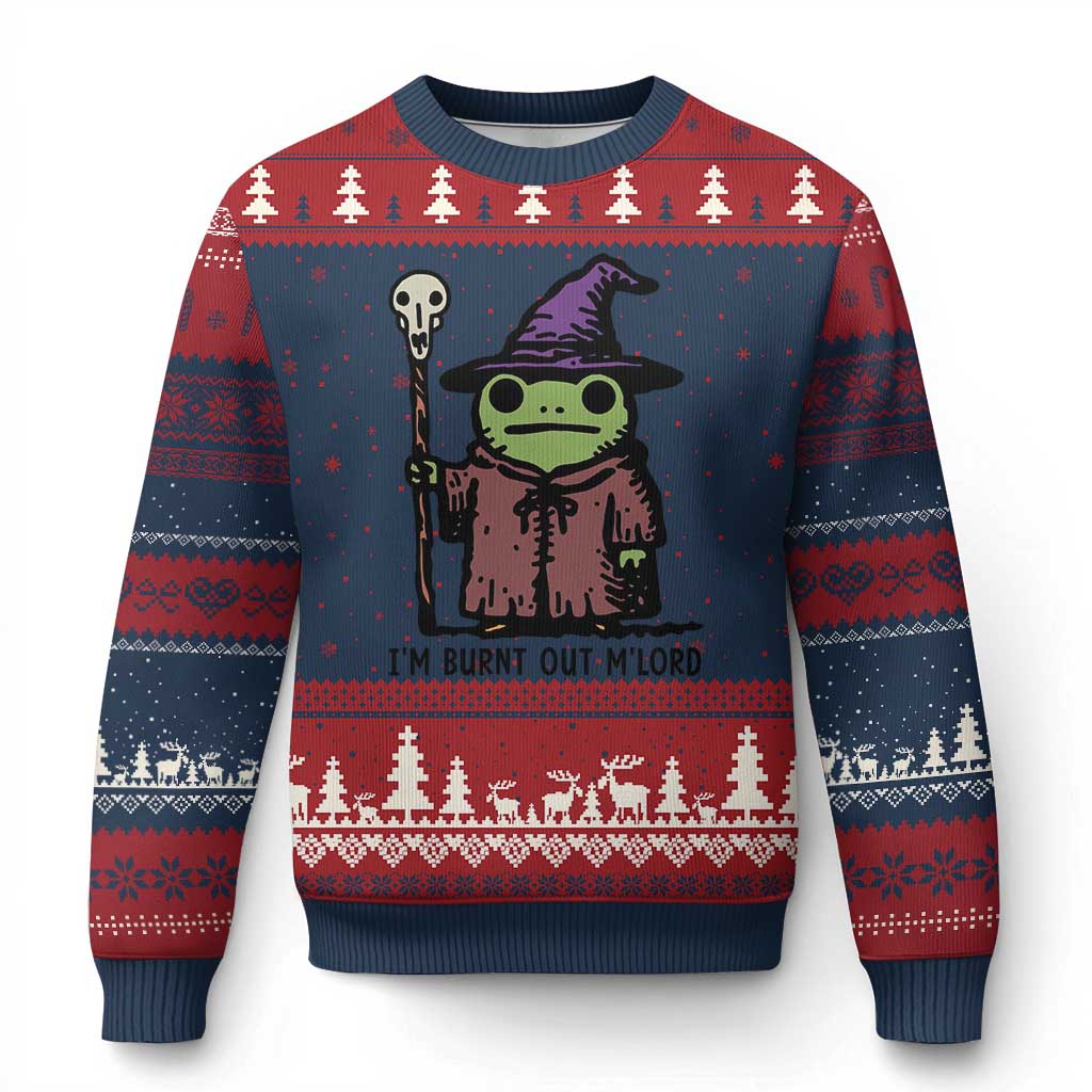 I Am Burnt Out M'lord Ugly Christmas Sweater Funny Wizard Frog Meme TS14 Navy Red Print Your Wear
