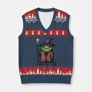 I Am Burnt Out M'lord V-Neck Knit Sweater Vest Funny Wizard Frog Meme TS14 Navy Red Print Your Wear