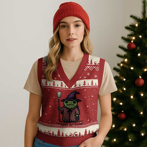 I Am Burnt Out M'lord V-Neck Knit Sweater Vest Funny Wizard Frog Meme TS14 Red Beige Print Your Wear