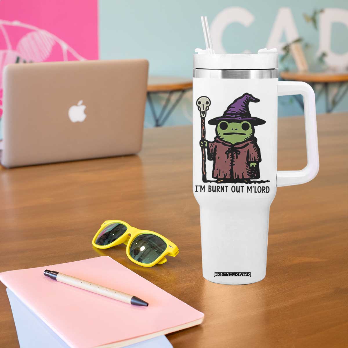 I Am Burnt Out M'lord Tumbler With Handle Funny Wizard Frog Meme TS14 Print Your Wear