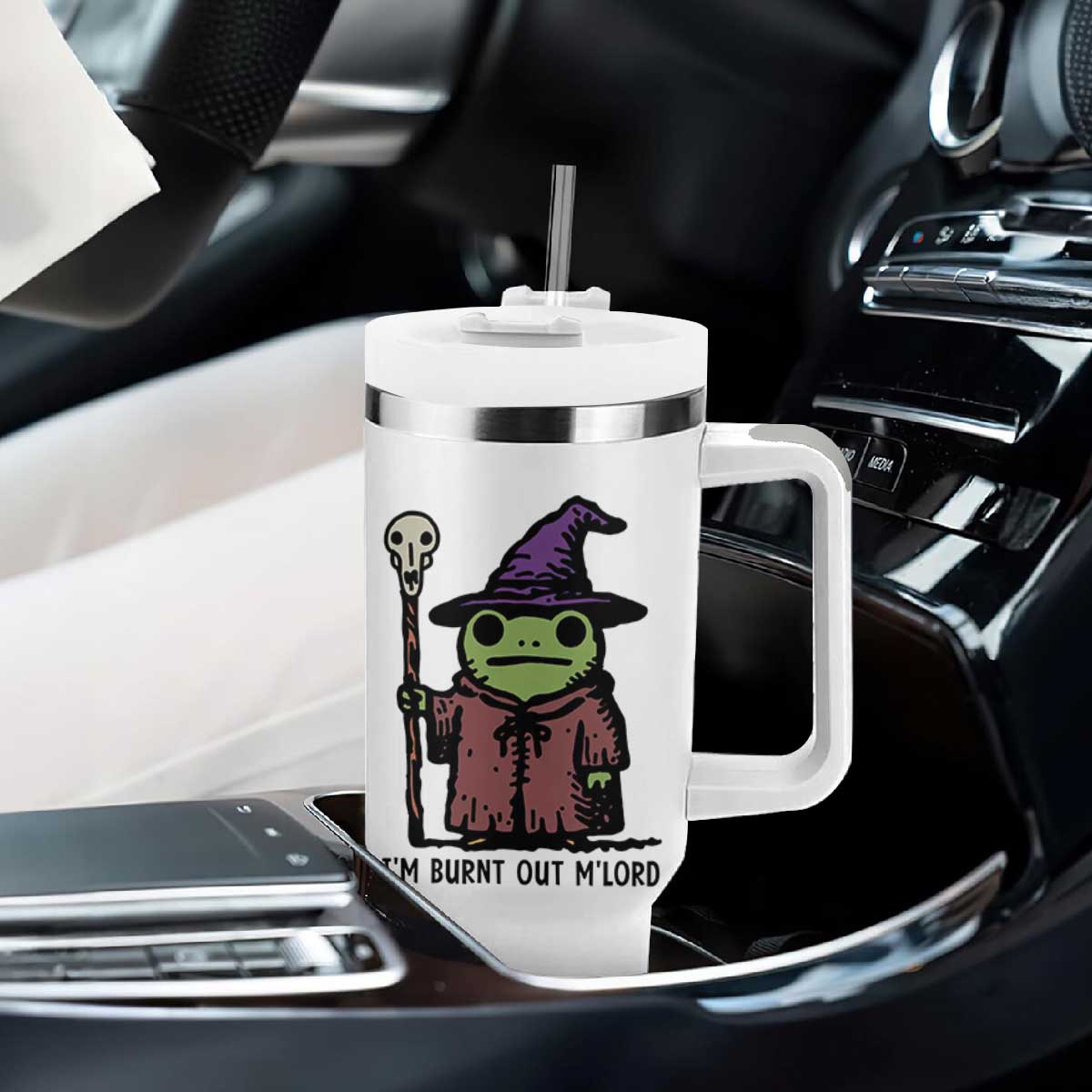 I Am Burnt Out M'lord Tumbler With Handle Funny Wizard Frog Meme TS14 Print Your Wear