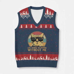 Admit It Life Would Be Boring Without Me V-Neck Knit Sweater Vest Funny Cat Saying TS14 Navy Red Print Your Wear