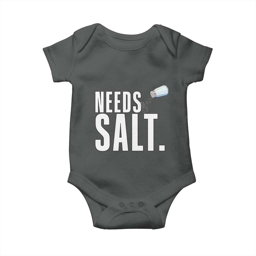 Needs Salt Baby Onesie Funny Cooking Baking Foodie TS14 Dark Heather Print Your Wear