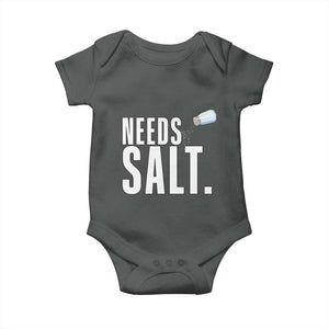 Needs Salt Baby Onesie Funny Cooking Baking Foodie TS14 Dark Heather Print Your Wear