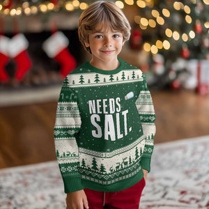Needs Salt Ugly Christmas Sweater Funny Cooking Baking Foodie TS14 Forest Green Beige Print Your Wear