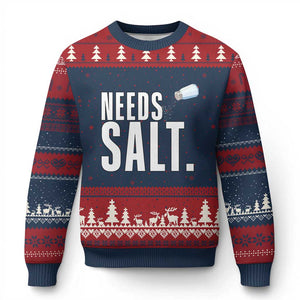 Needs Salt Ugly Christmas Sweater Funny Cooking Baking Foodie TS14 Navy Red Print Your Wear