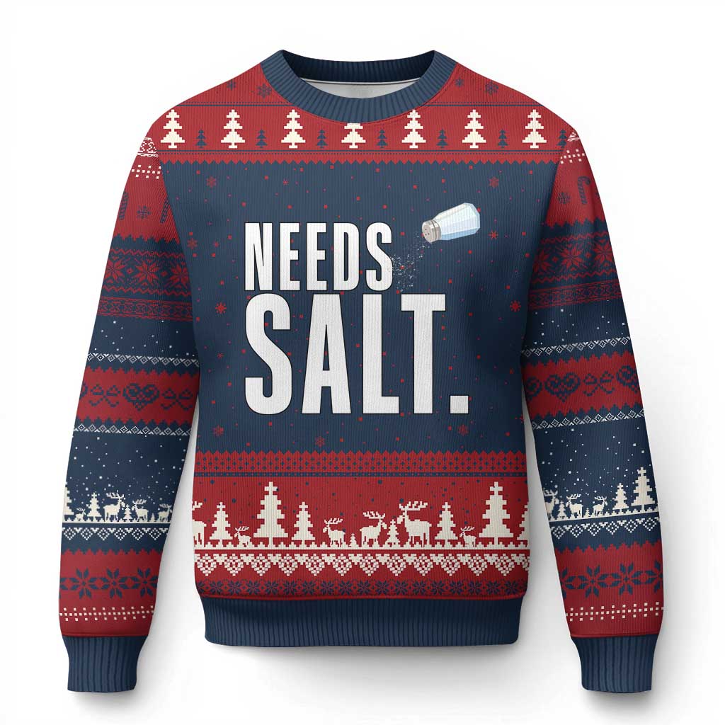 Needs Salt Ugly Christmas Sweater Funny Cooking Baking Foodie TS14 Navy Red Print Your Wear