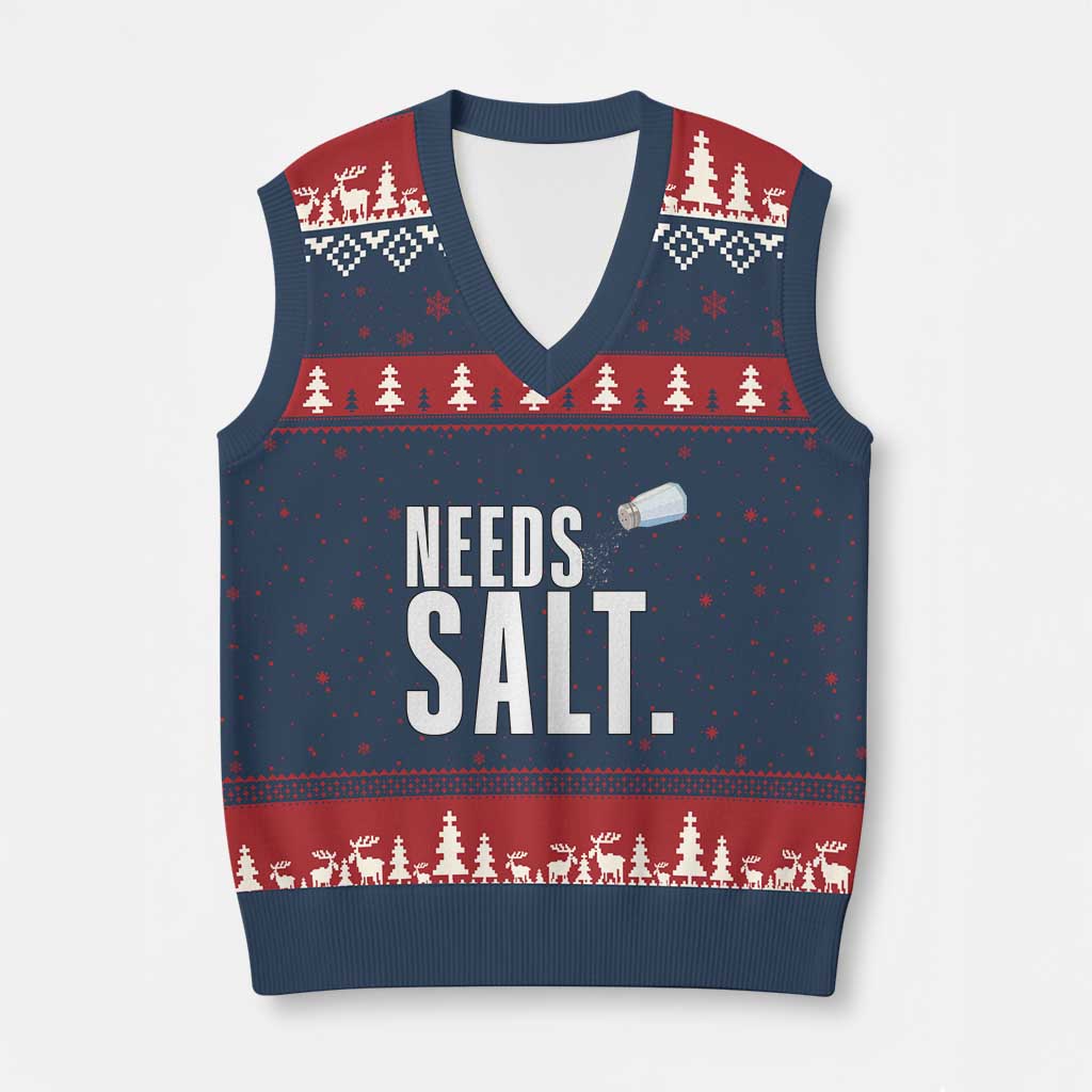 Needs Salt V-Neck Knit Sweater Vest Funny Cooking Baking Foodie TS14 Navy Red Print Your Wear