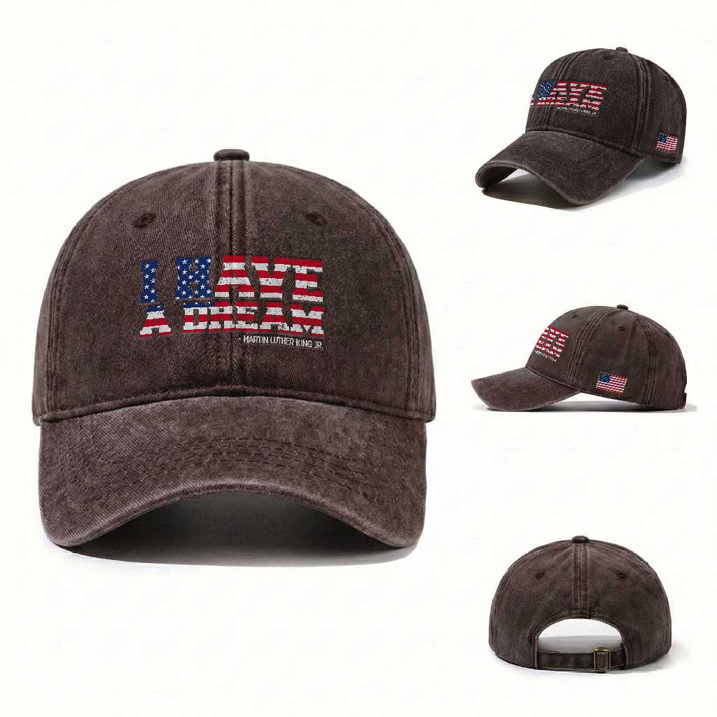 Martin Luther King Jr Washed Cotton Baseball Cap Black History African American TS14 Washed Cap Universal Fit Dark Brown Print Your Wear