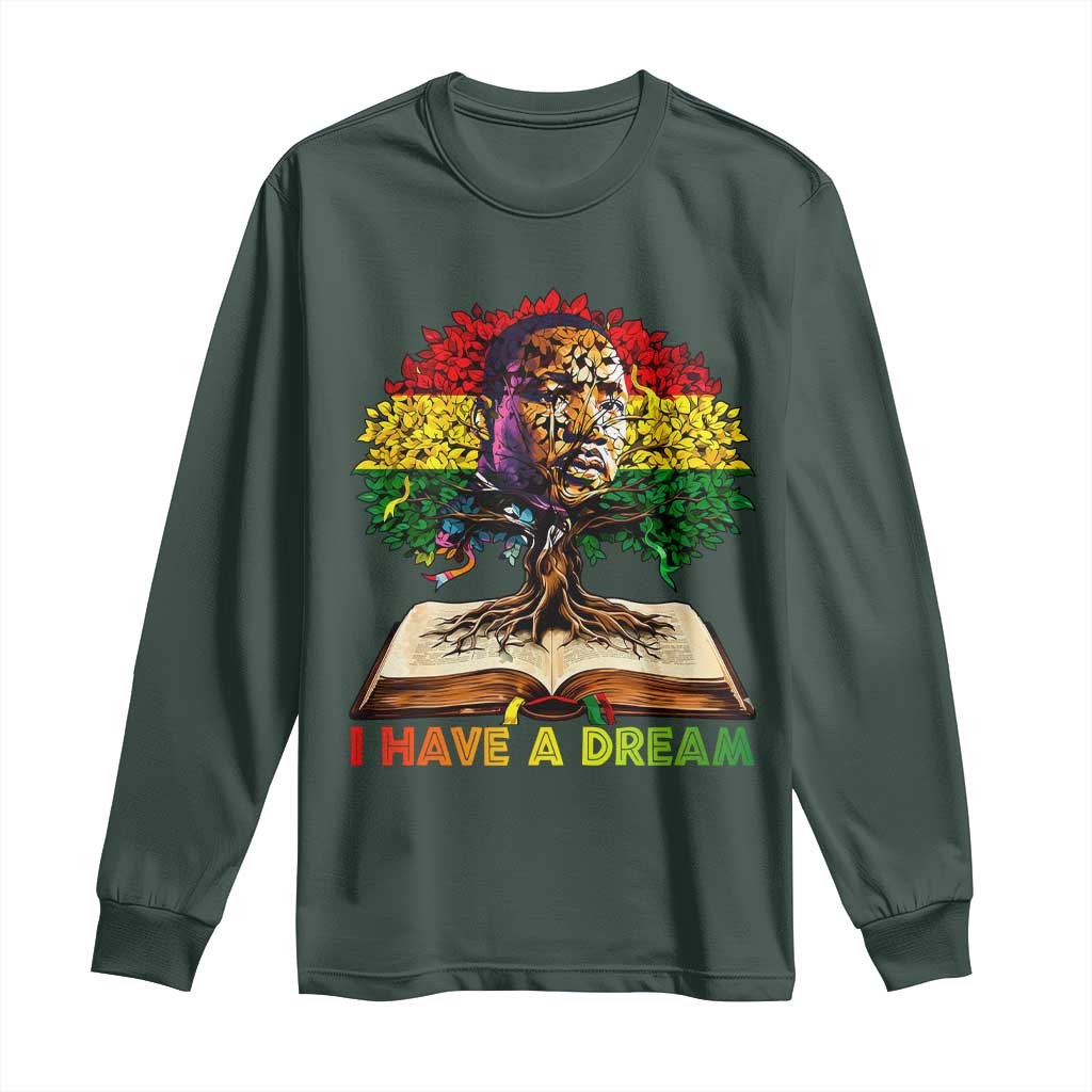 Martin Luther King Jr Long Sleeve Shirt Black History Month Melanin African TS14 Dark Forest Green Print Your Wear