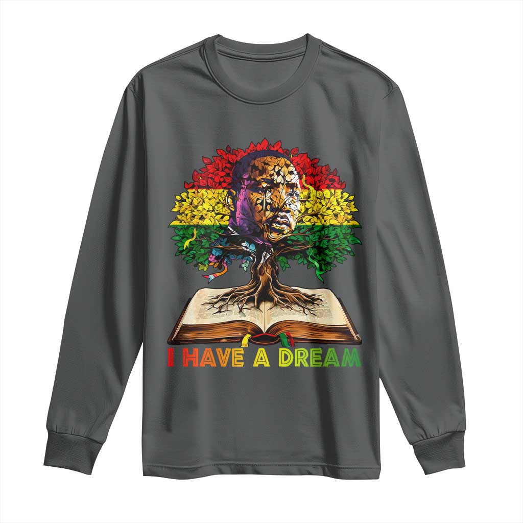 Martin Luther King Jr Long Sleeve Shirt Black History Month Melanin African TS14 Dark Heather Print Your Wear