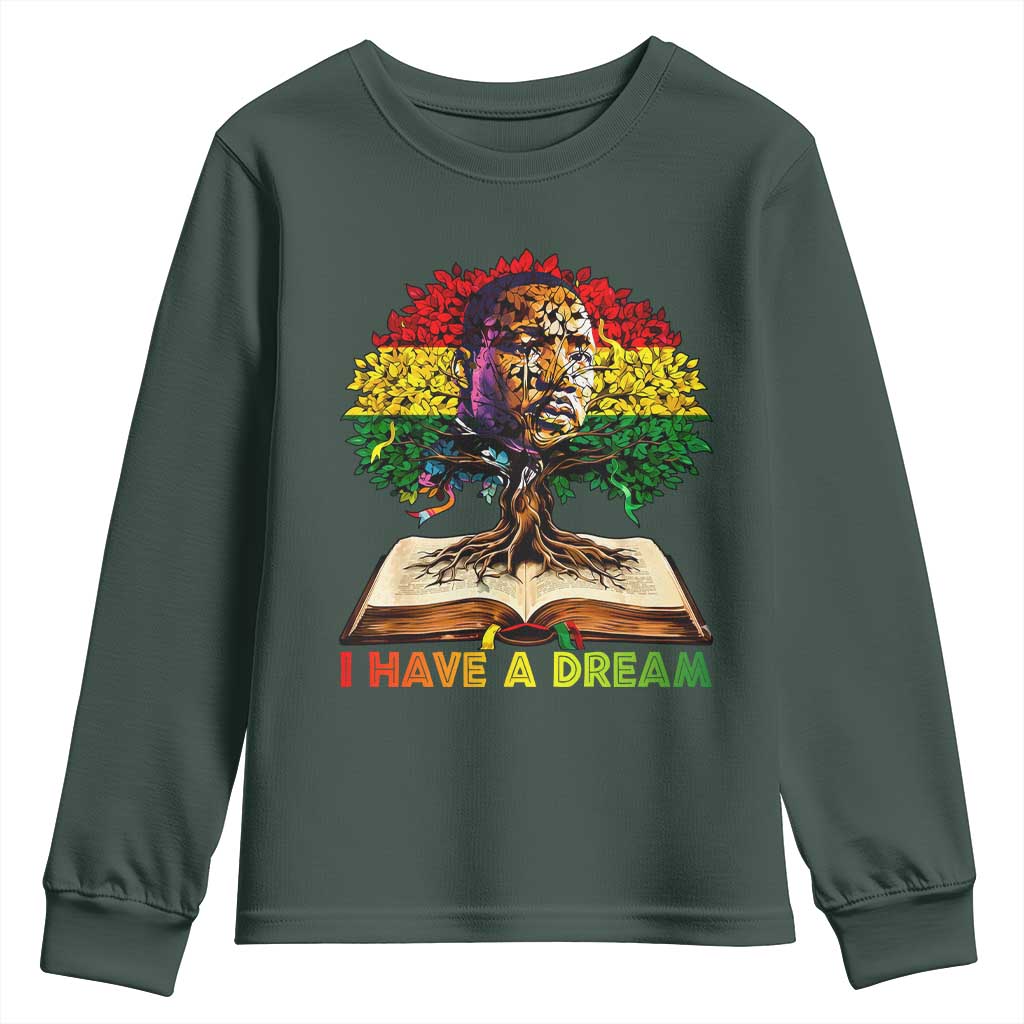 Martin Luther King Jr Youth Sweatshirt Black History Month Melanin African TS14 Dark Forest Green Print Your Wear