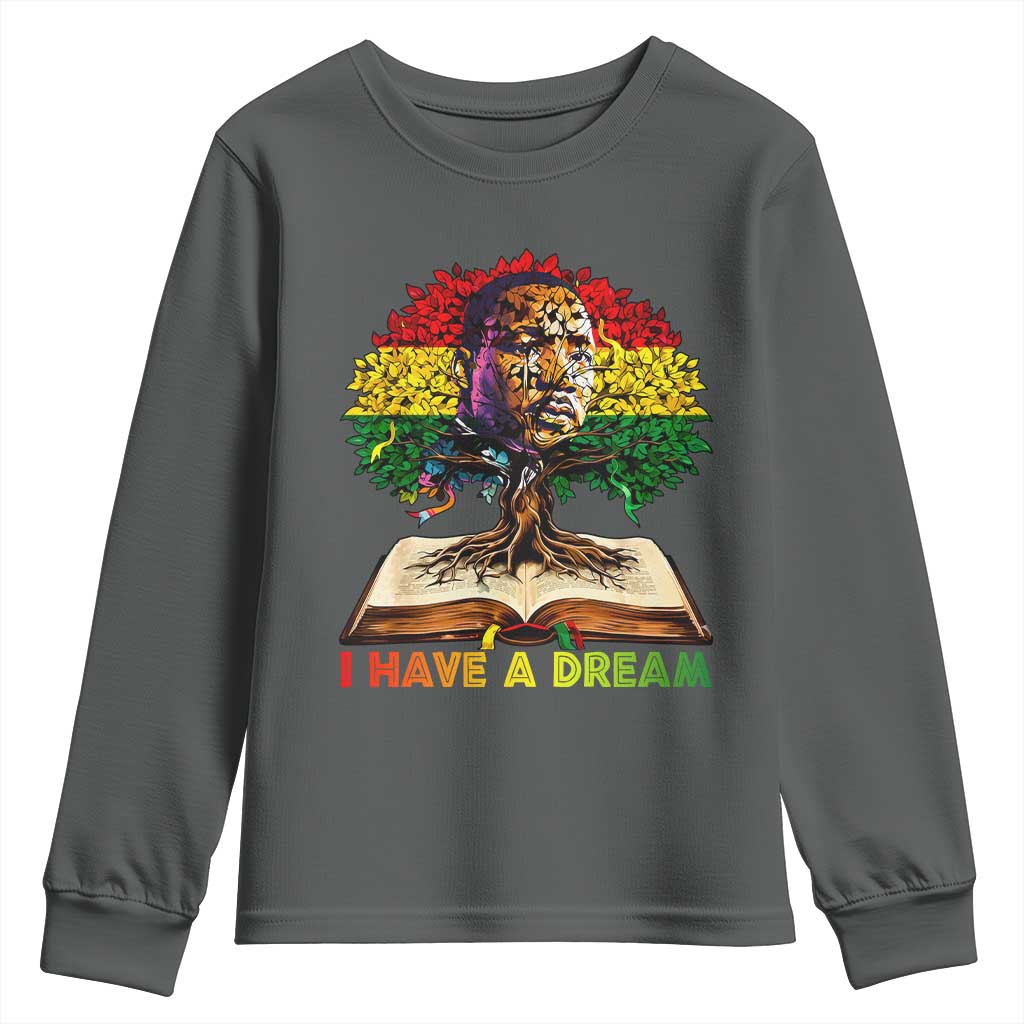 Martin Luther King Jr Youth Sweatshirt Black History Month Melanin African TS14 Dark Heather Print Your Wear