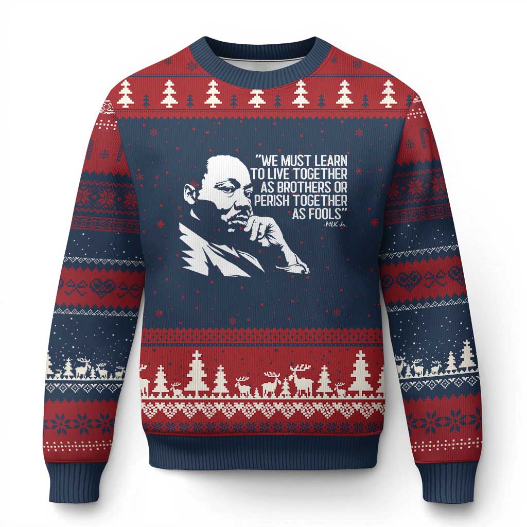 Martin Luther King Jr Ugly Christmas Sweater We Must Learn to Live Together as Brothers MLK Quote TS14 Navy Red Print Your Wear