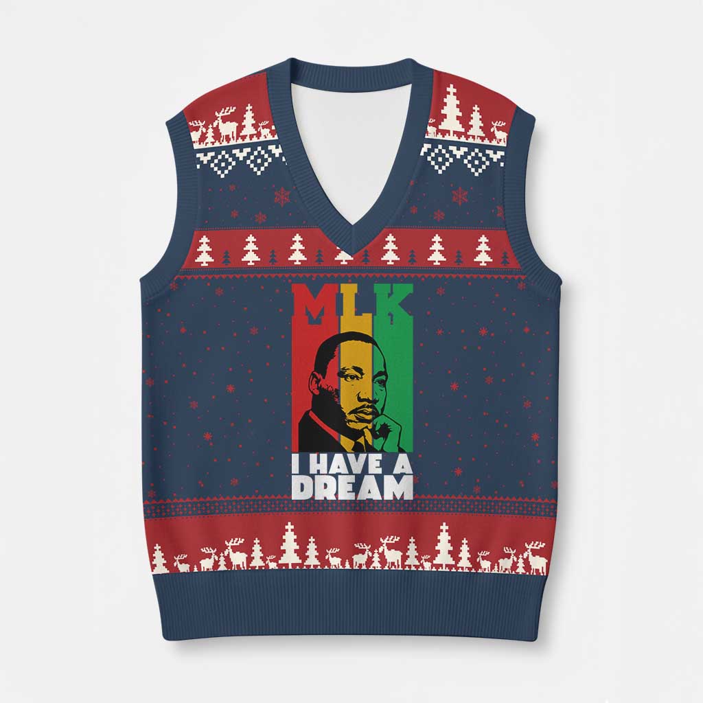 Martin Luther King Jr V-Neck Knit Sweater Vest I Have Dream MLK Quote TS14 Navy Red Print Your Wear