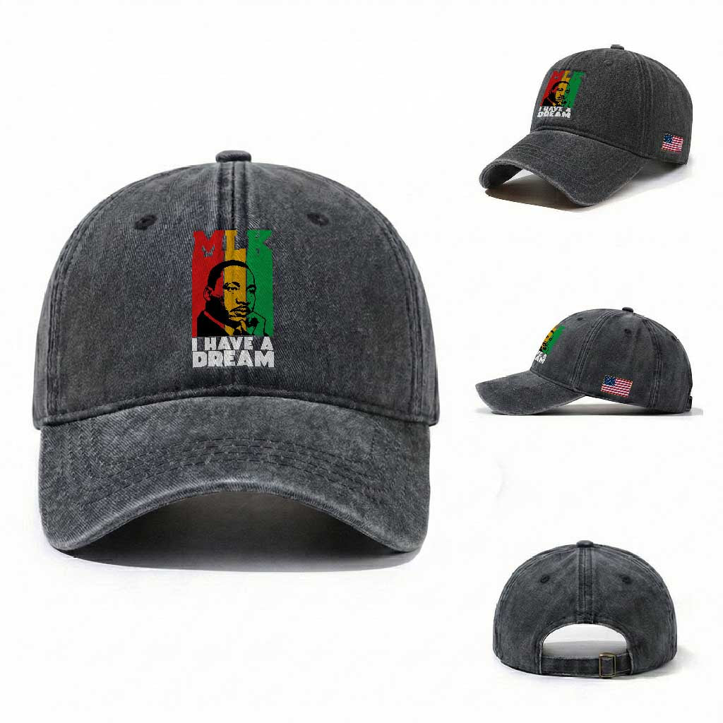Martin Luther King Jr Washed Cotton Baseball Cap I Have Dream MLK Quote TS14 Washed Cap Universal Fit Dark Gray Print Your Wear