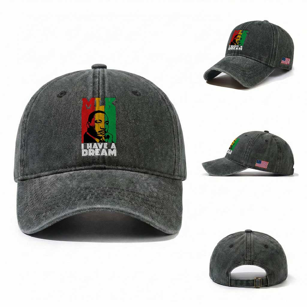 Martin Luther King Jr Washed Cotton Baseball Cap I Have Dream MLK Quote TS14 Washed Cap Universal Fit Dark Green Print Your Wear
