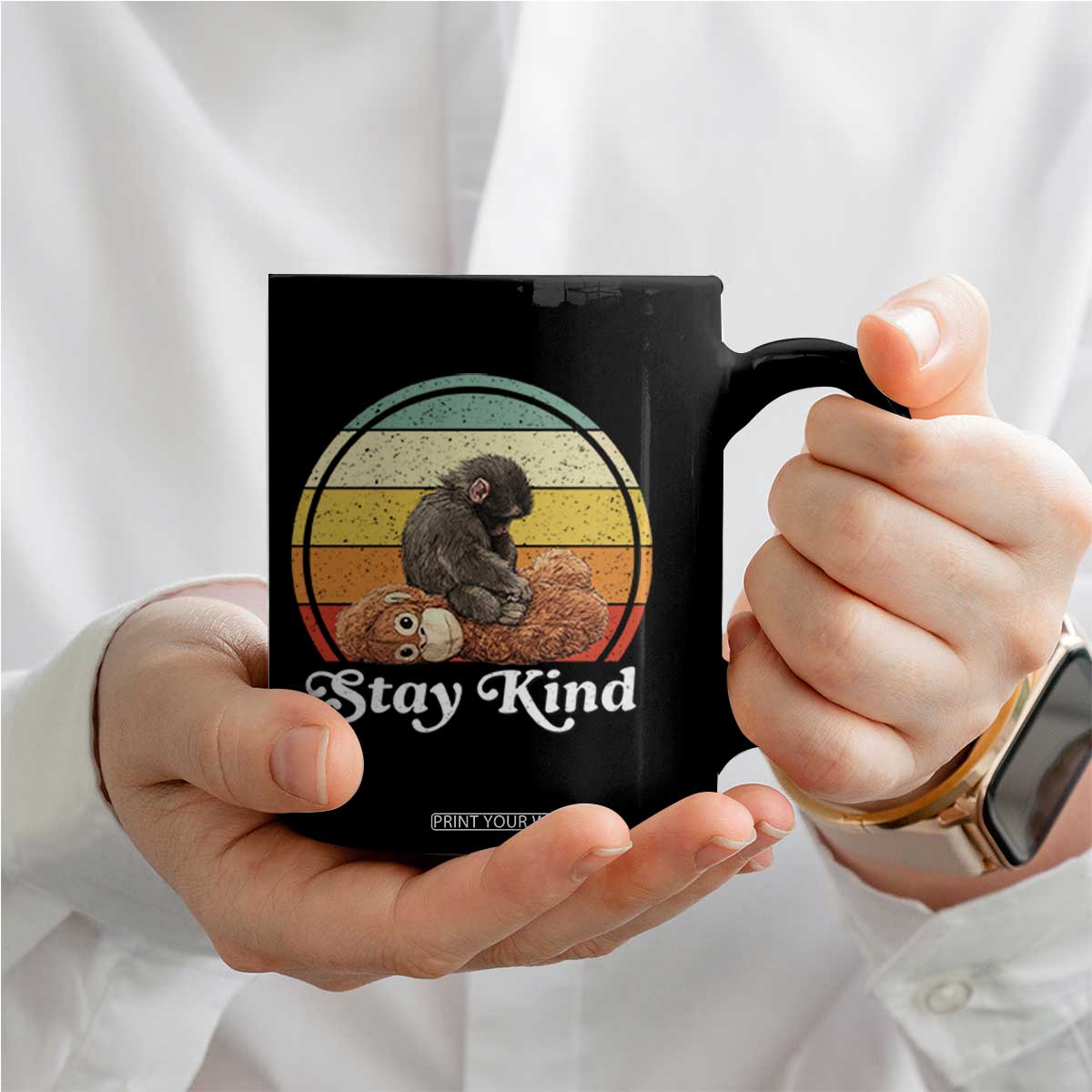 Punch Mokey Coffee Mug Viral Trend Baby Monkey Stay Kind TS14 Print Your Wear