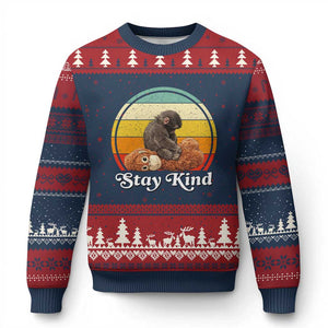 Punch Mokey Ugly Christmas Sweater Viral Trend Baby Monkey Stay Kind TS14 Navy Red Print Your Wear