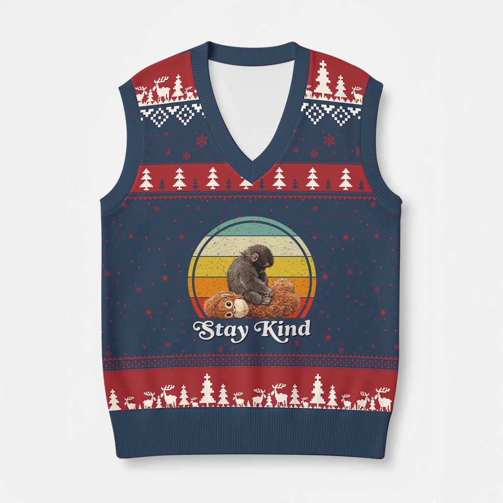 Punch Mokey V-Neck Knit Sweater Vest Viral Trend Baby Monkey Stay Kind TS14 Navy Red Print Your Wear