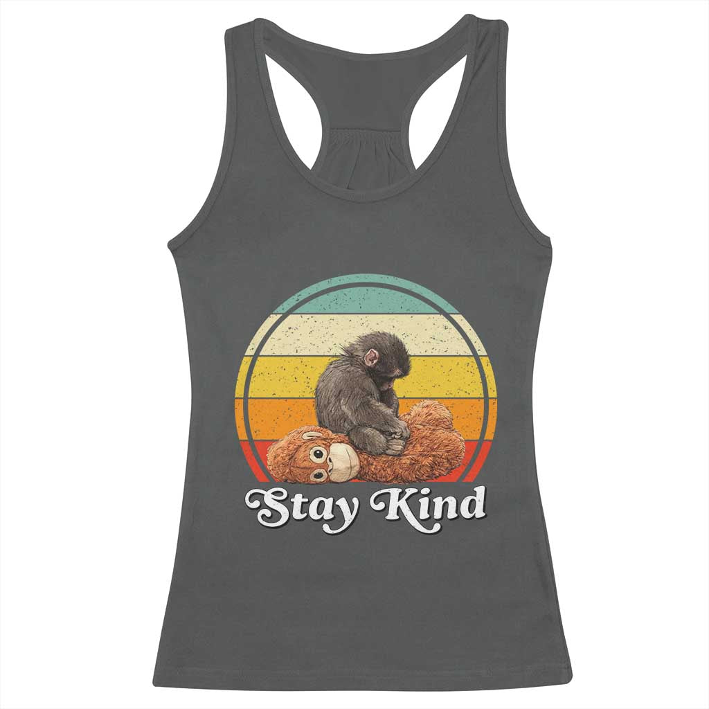 Punch Mokey Racerback Tank Top Viral Trend Baby Monkey Stay Kind TS14 Dark Heather Print Your Wear