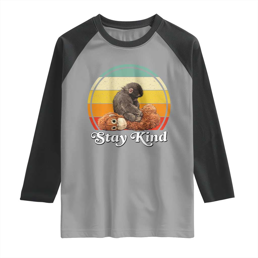 Punch Mokey Raglan Shirt Viral Trend Baby Monkey Stay Kind TS14 Sport Gray Black Print Your Wear