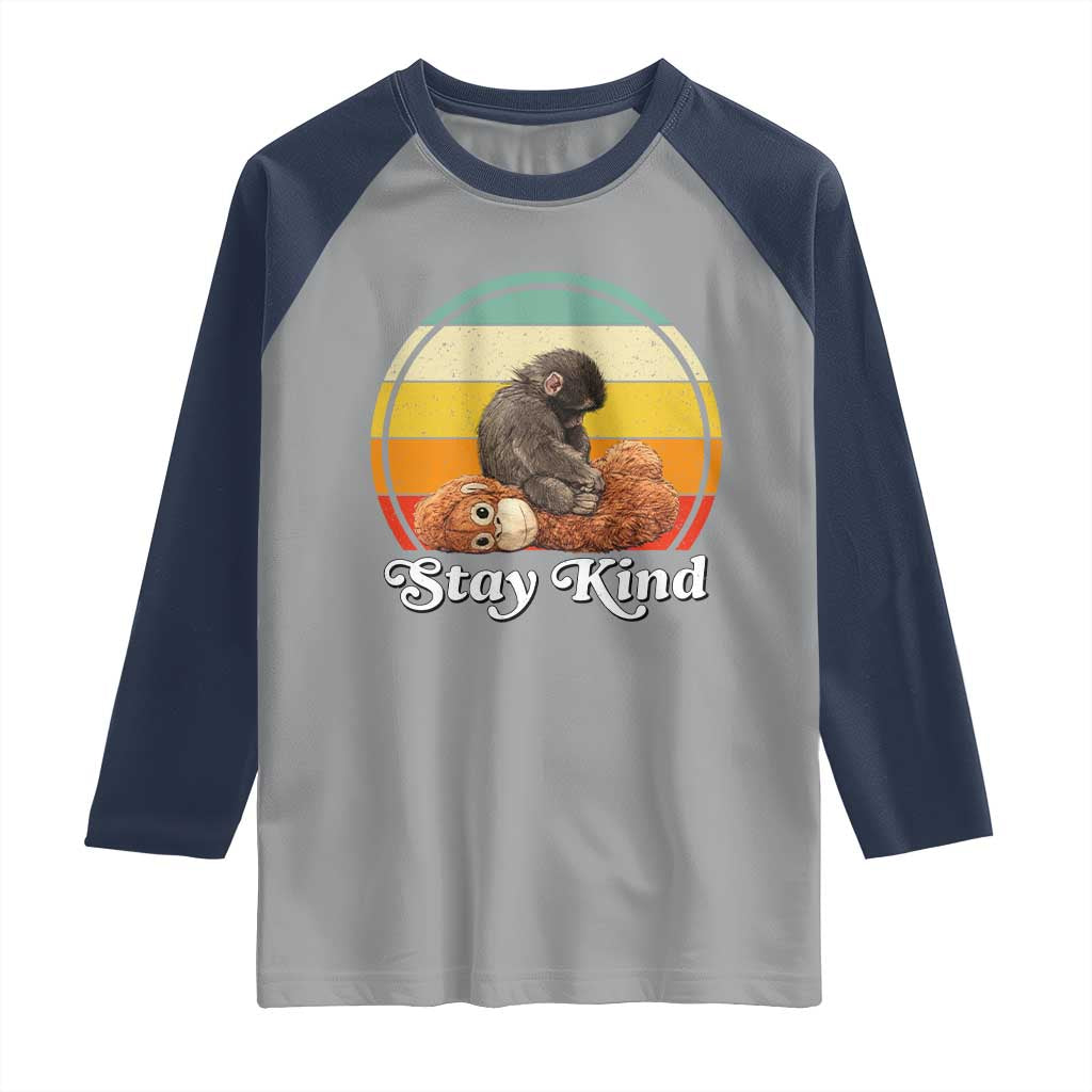Punch Mokey Raglan Shirt Viral Trend Baby Monkey Stay Kind TS14 Sport Gray Navy Print Your Wear