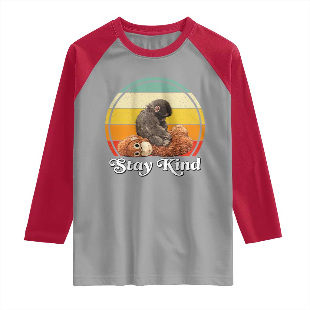 Punch Mokey Raglan Shirt Viral Trend Baby Monkey Stay Kind TS14 Sport Gray Red Print Your Wear