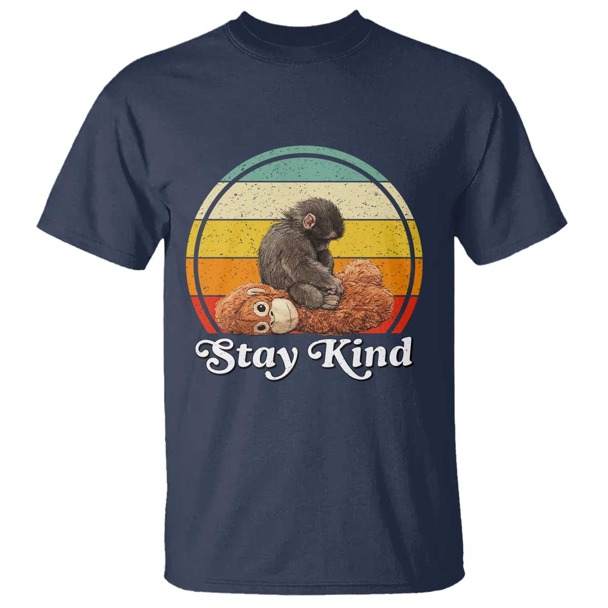 Punch Mokey T Shirt Viral Trend Baby Monkey Stay Kind TS14 Navy Print Your Wear