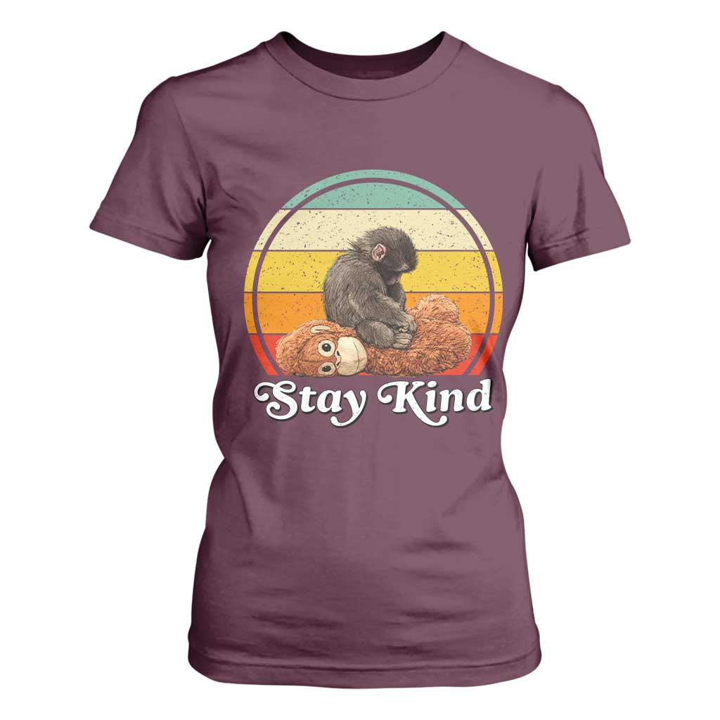 Punch Mokey T Shirt For Women Viral Trend Baby Monkey Stay Kind TS14 Maroon Print Your Wear