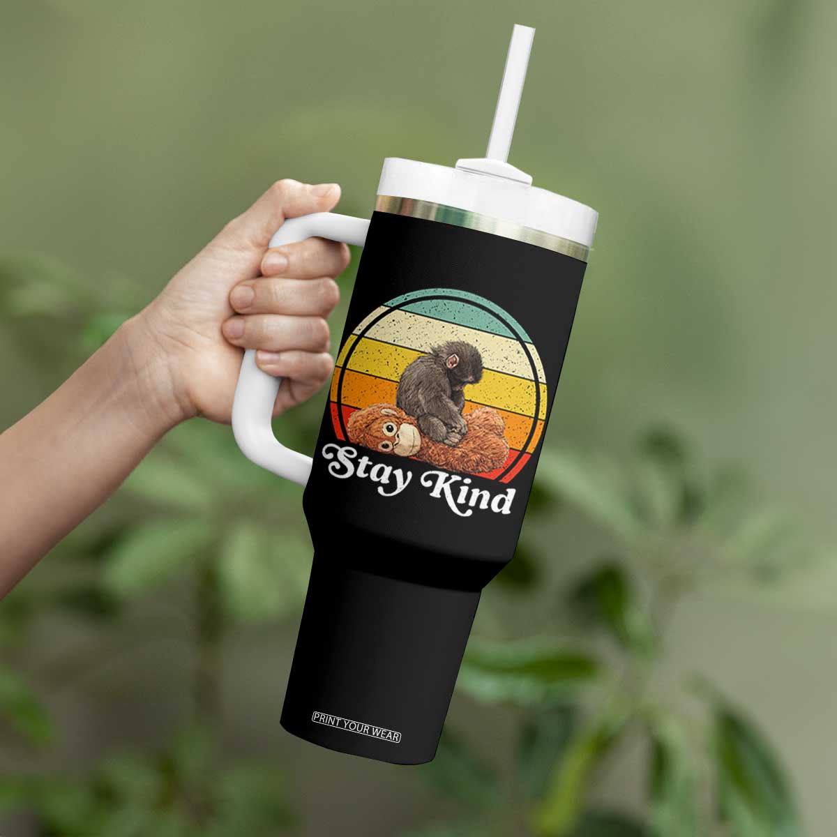 Punch Mokey Tumbler With Handle Viral Trend Baby Monkey Stay Kind TS14 Print Your Wear