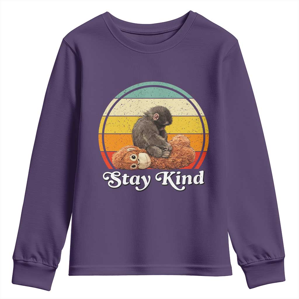 Punch Mokey Youth Sweatshirt Viral Trend Baby Monkey Stay Kind TS14 Purple Print Your Wear